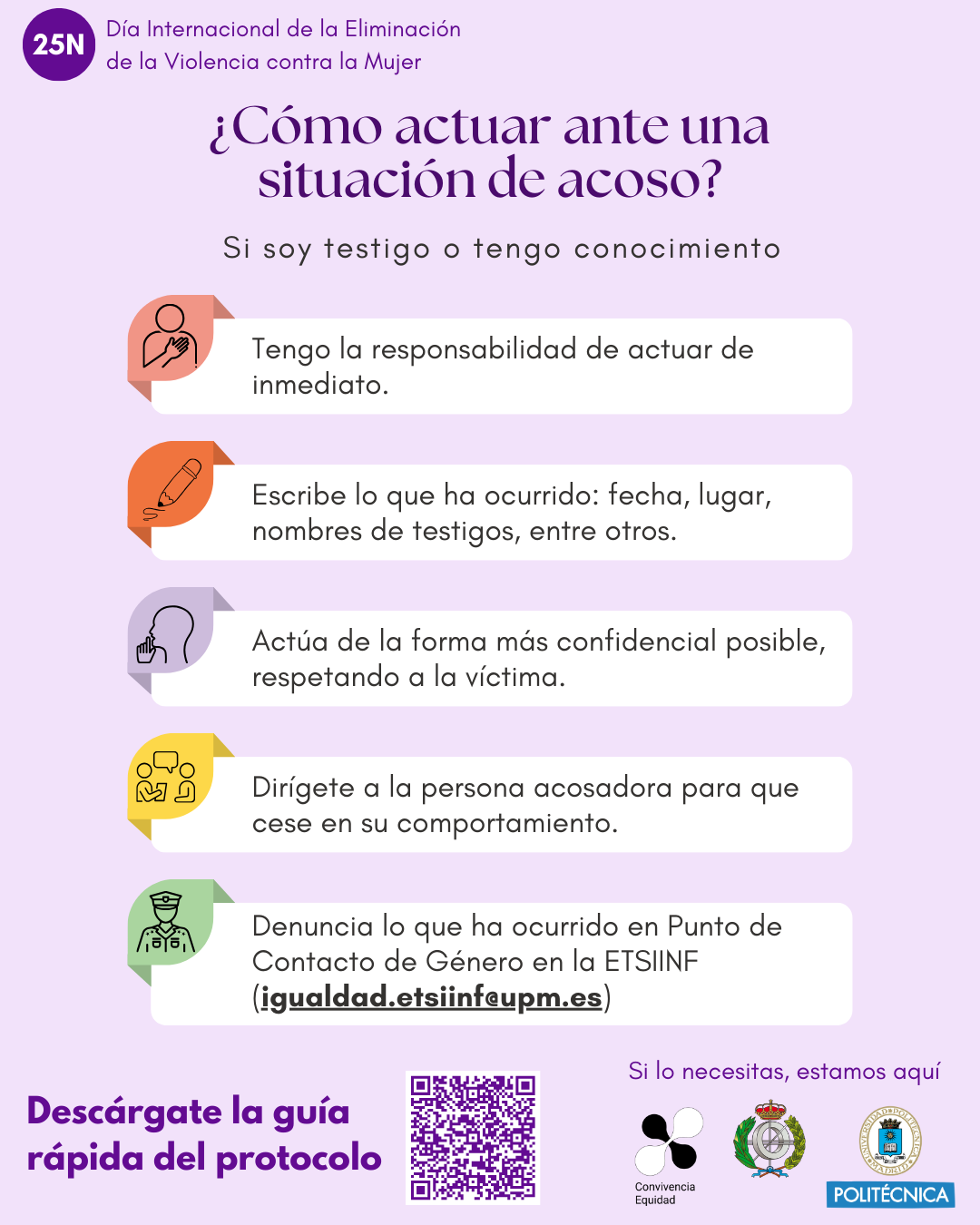 Infografía del Día Internacional de la Eliminación de la Violencia contra la Mujer 2024: Cómo actuar si soy testigo